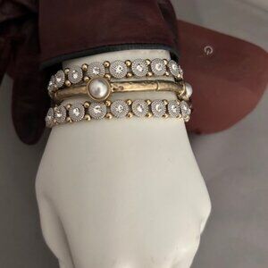 3 Stretch bracelets - mixed metal look & pearl